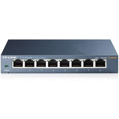 TP-LINK TL-SG108 8-Port 10-100-1000Mbps Desktop Gigabit Steel Cased Switch, IEEE 802.1p QoS, Up to 72% Power Saving
