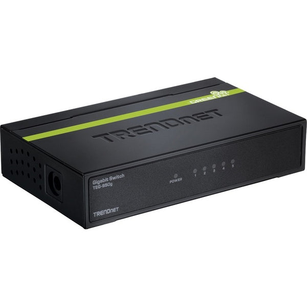 TRENDnet 5-Port Unmanaged Gigabit GREENnet Desktop Metal Switch, Ethernet-Network Switch, 5 x Gigabit Ports, Fanless, 10 Gbps Switching Fabric, Lifetime Protection, Black, TEG-S50g