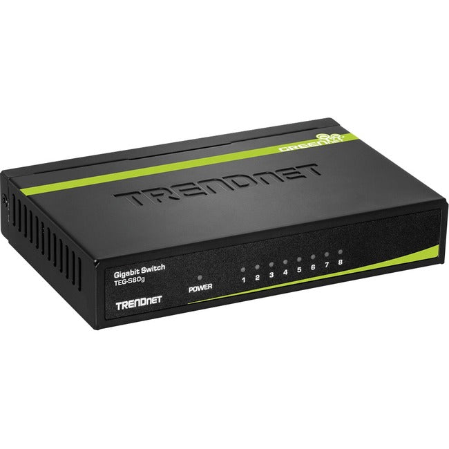 TRENDnet 8-Port Unmanaged Gigabit GREENnet Desktop Metal Switch, Fanless, 16Gbps Switching Capacity, Plug & Play, Network Ethernet Switch, Lifetime Protection, Black, TEG-S80G