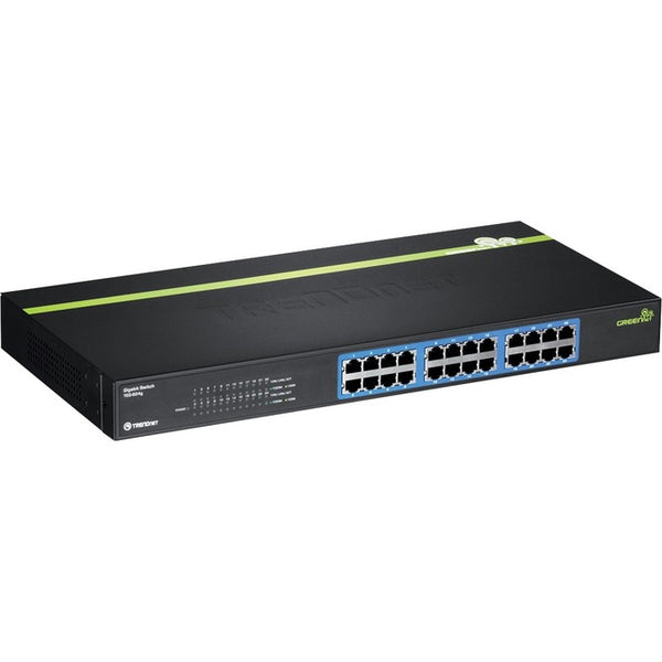 TRENDnet 24-Port Unmanaged Gigabit 10-100-1000 Mbps GREENnet Switch; TEG-S24G; 24 x Gigabit RJ-45 Ports; 48 Gbps Switching Fabric; Fanless; Metal Housing; Rack Mountable; Lifetime Protection