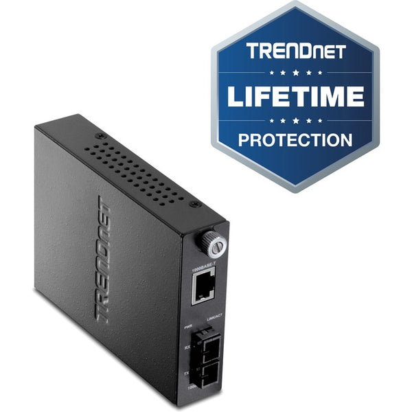 TRENDnet Intelligent 1000Base-T to 1000Base-LX-SX Single Mode SC Fiber Media Converter (20KM; 12.4Miles); Fiber to Ethernet Converter; SC Type Fiber Port; RJ-45;Lifetime Protection; TFC-1000S20