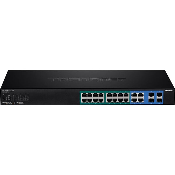 TRENDnet 20-Port Gigabit PoE+ Web Smart Switch with 2 Shared SFP Slots;TPE-1620WS; Up to 30 W Per Port; 185 W Total Power Budget; Rack Mountable