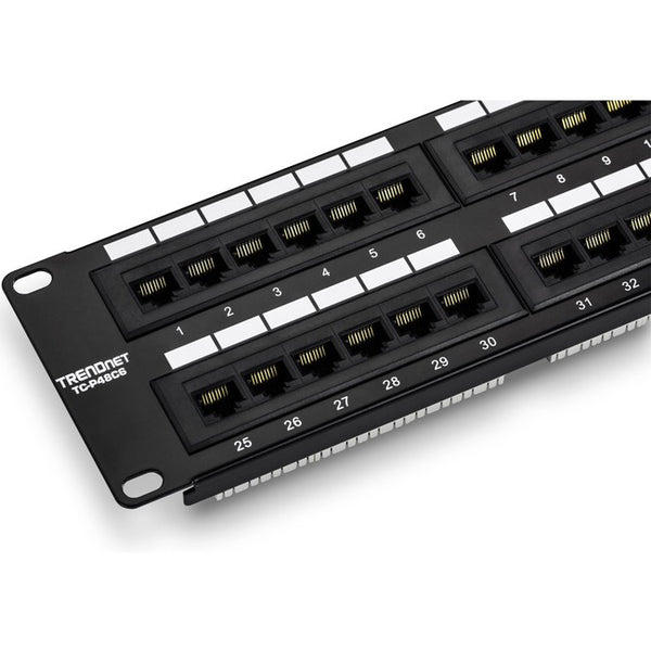 TRENDnet 48-Port Cat6 Unshielded Patch Panel, Wallmount Or Rackmount, Compatible With Cat3,4,5,5e,6 Cabling, For Ethernet, Fast Ethernet, Gigabit Applications, Black, TC-P48C6