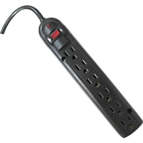 Weltron 6 Outlet Black Plastic Surge Protector w- 20ft Cord