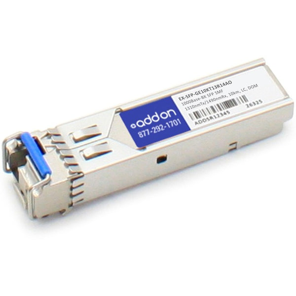 AddOn Juniper Networks EX-SFP-GE10KT13R14 Compatible TAA Compliant 1000Base-BX SFP Transceiver (SMF, 1310nmTx-1490nmRx, 10km, LC, DOM)