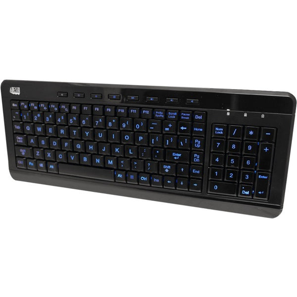 Adesso SlimTouch 120 - 3-Color Illuminated Compact Multimedia Keyboard