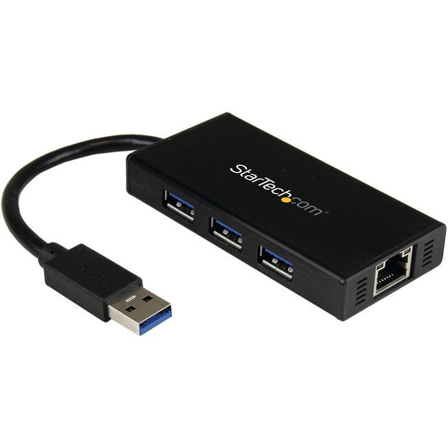 StarTech.com 3 Port Portable USB 3.0 Hub with Gigabit Ethernet Adapter NIC - Aluminum w- Cable - American Tech Depot
