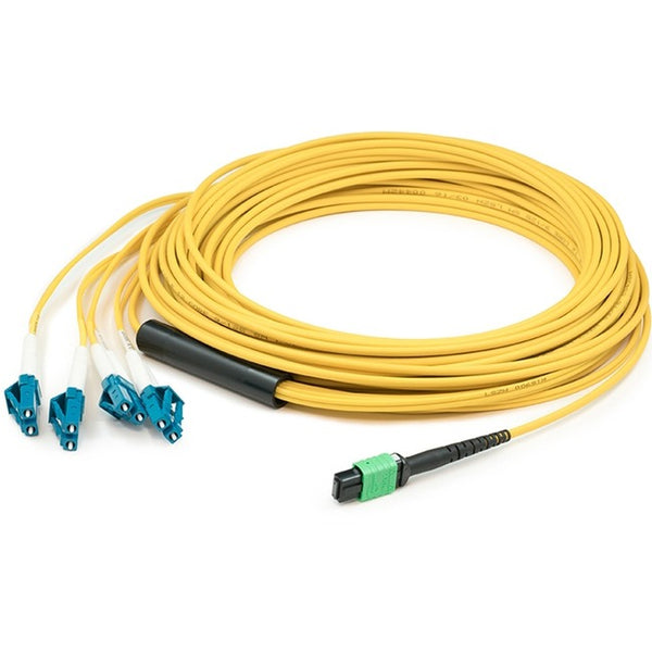AddOn 15m MPO (Female) to 8xLC (Male) 8-Strand Yellow OS2 OFNR (Riser-Rated) Fiber Fanout Cable - American Tech Depot