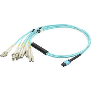 AddOn 15m MPO (Female) to 6xLC (Male) 12-Strand Aqua OM3 Duplex Fiber Fanout Cable - American Tech Depot