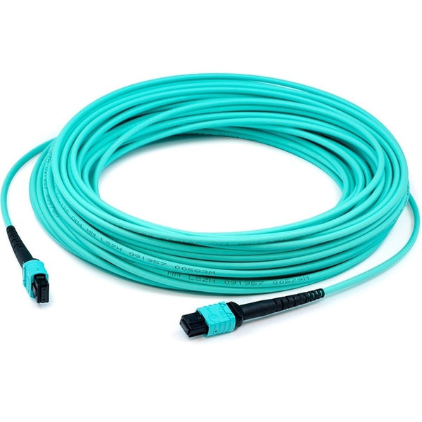 AddOn 10m MPO (Female) to MPO (Female) 12-Strand Aqua OM3 Straight Fiber OFNR (Riser-Rated) Patch Cable - American Tech Depot