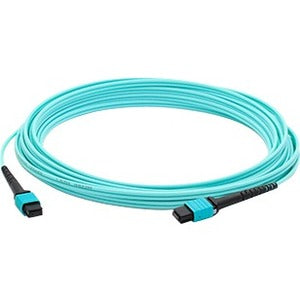 AddOn 10m MPO (Female) to MPO (Female) 12-Strand Aqua OM4 Crossover Fiber OFNR (Riser-Rated) Patch Cable - American Tech Depot