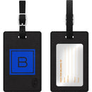 OTM Monogram Black Leather Bag Tag, Inversed, Marine