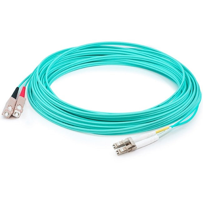 AddOn 50m LC (Male) to SC (Male) Aqua OM4 Duplex Fiber OFNR (Riser-Rated) Patch Cable - American Tech Depot