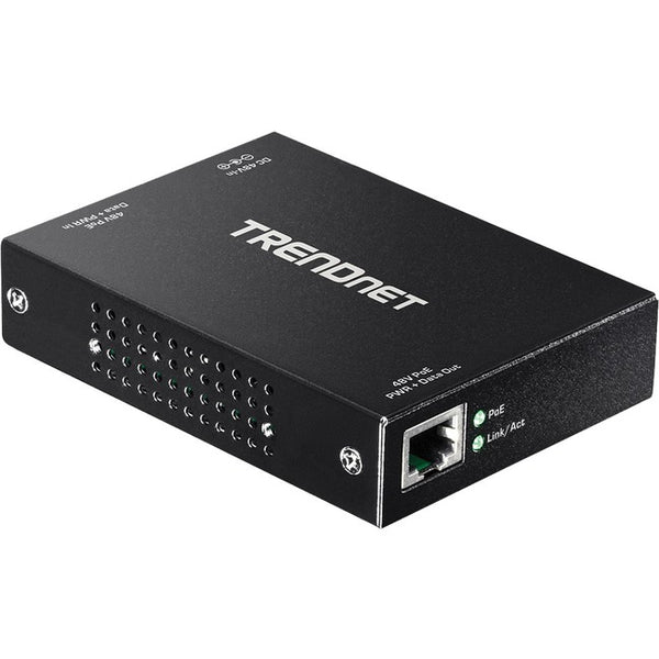 TRENDnet Gigabit PoE+ Repeater-Amplifier, 1 x Gigabit PoE+ In Port, 1 x Gigabit PoE Out Port, Extends 100m For Total Distance Up To 200m (656 ft), Supports PoE(15.4W) & PoE+(30W), Black, TPE-E100