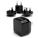 StarTech.com Travel USB Wall Charger - 2 Port - Black - Universal Travel Adapter - International Power Adapter - USB Charger - American Tech Depot