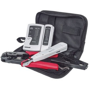 Intellinet Network Solutions 4-Piece Network Tool Kit Composed of LAN Tester, LSA Punch Down Tool, Crimping Tool and Cutter-Stripper Tool