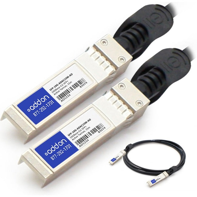 AddOn MSA and TAA Compliant 10GBase-CU SFP+ to SFP+ Direct Attach Cable (Active Twinax, 15m) - American Tech Depot