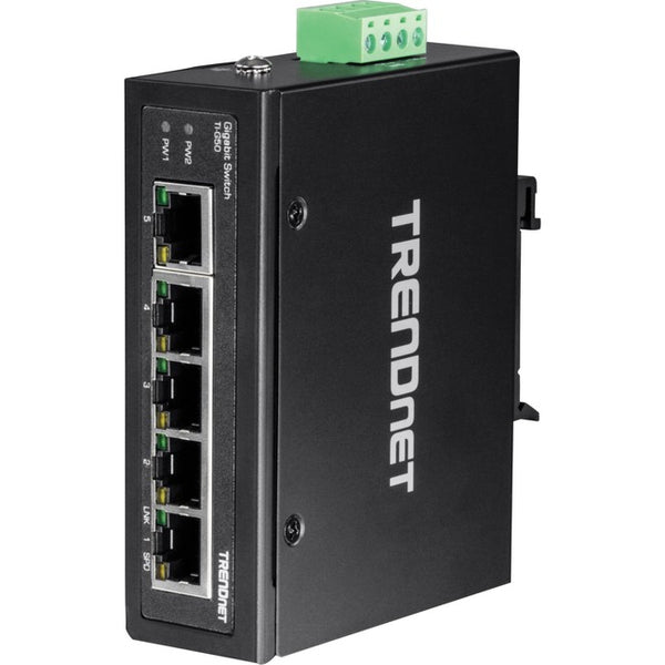 TRENDnet 5-Port Hardened Industrial Gigabit DIN-Rail Switch, 10 Gbps Switching Capacity, IP30 Rated Network Switch (-40 to 167 ?F), DIN-Rail & Wall Mounts Included, Lifetime Protection, Black, TI-G50