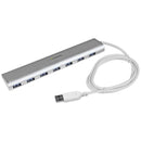 StarTech.com 7 Port Compact USB 3.0 Hub with Built-in Cable - Aluminum USB Hub - Silver - American Tech Depot