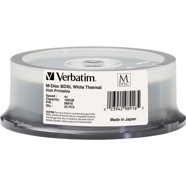 Verbatim Blu-ray Recordable Media - BD-R XL - 4x - 100 GB - 25 Pack Spindle