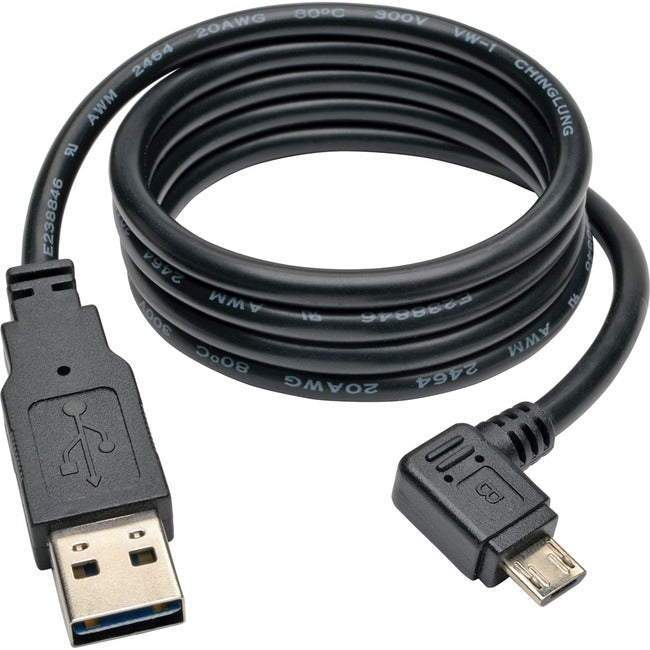 Tripp Lite 3ft USB Charging Cable Reversible A to Right Angle 5Pin Micro B - American Tech Depot