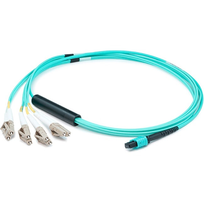 AddOn 30m MPO (Female) to 8xLC (Male) 8-Strand Aqua OM4 Fiber Fanout Cable - American Tech Depot