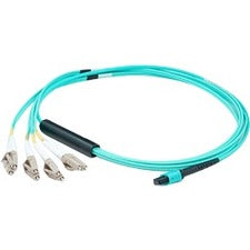 AddOn 5m MPO (Female) to 8xLC (Male) 8-Strand Aqua OM4 Fiber Fanout Cable - American Tech Depot