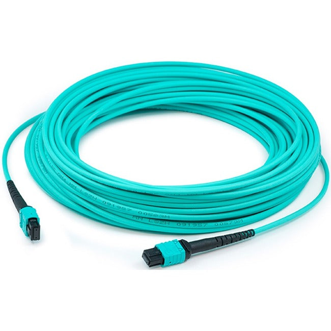 AddOn 6m MPO (Female) to MPO (Female) 12-Strand Aqua OM4 Crossover Fiber OFNR (Riser-Rated) Patch Cable - American Tech Depot