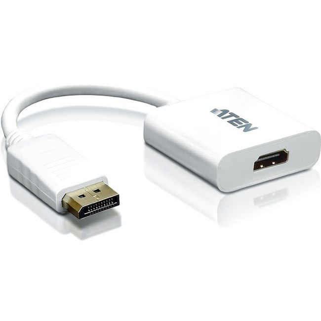 Aten DisplayPort to HDMI Adapter - DisplayPort-HDMI for Audio-Video Device, Notebook - 1 Pack - 1 x DisplayPort Male Digital Audio-Video - 1 x HDMI Female Digital Audio-Video - White