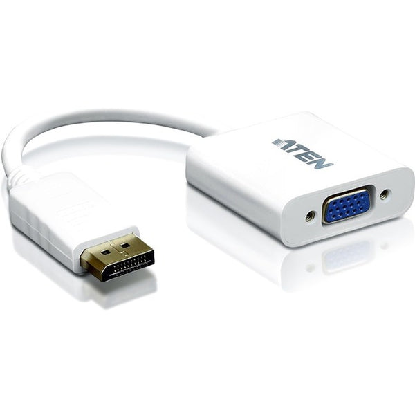 Aten DisplayPort to VGA Adapter - DisplayPort-VGA for Notebook, Video Device, TV - 1 Pack - 1 x DisplayPort Male Digital Audio-Video - 1 x HD-15 Female VGA - White