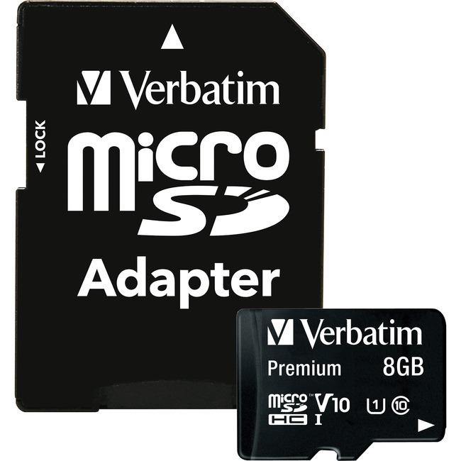 Verbatim 8GB Premium microSDHC Memory Card with Adapter, UHS-I Class 10 - American Tech Depot
