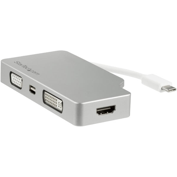 StarTech.com USB C Multiport Video Adapter 4K-1080p - USB Type C to HDMI, VGA, DVI or Mini DisplayPort Monitor Adapter - Silver Aluminum - American Tech Depot