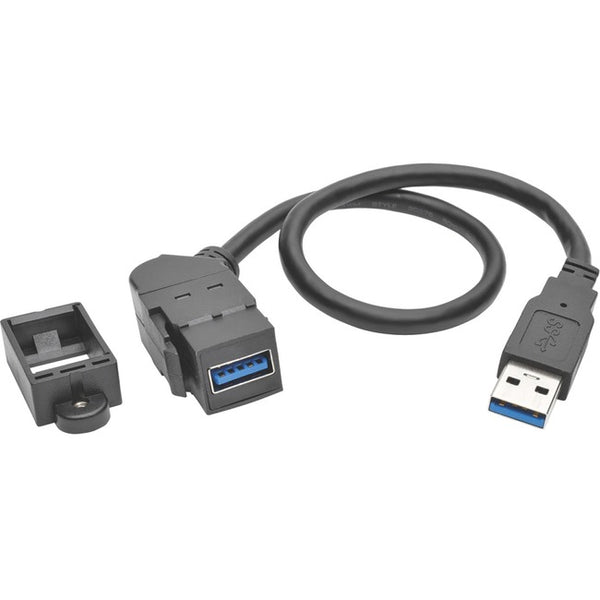 Tripp Lite USB 3.0 Keystone Panel Mount Coupler Extension Cable Angled 1' - American Tech Depot