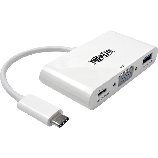 Tripp Lite USB C to VGA Multiport Video Adapter Converter w- USB-A Hub, & USB-C PD Charging, Thunderbolt 3 Compatible, USB Type C to VGA, USB-C to VGA, USB Type-C to VGA - American Tech Depot