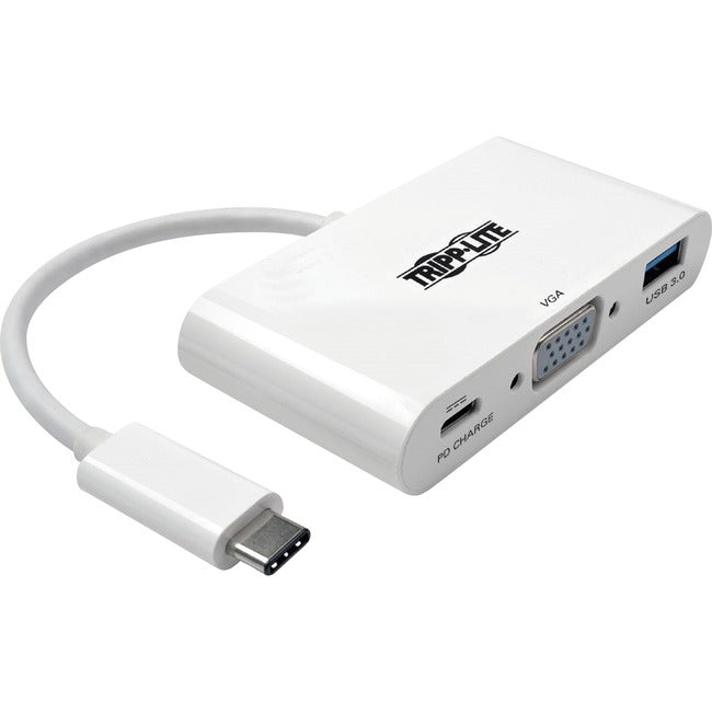 Tripp Lite USB C to VGA Multiport Video Adapter Converter w- USB-A Hub, & USB-C PD Charging, Thunderbolt 3 Compatible, USB Type C to VGA, USB-C to VGA, USB Type-C to VGA - American Tech Depot