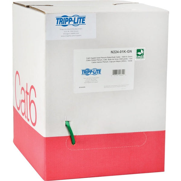 Tripp Lite 1000ft Cat6 Gigabit Bulk Cable Solid CMP Plenum PVC Green 1000' - American Tech Depot