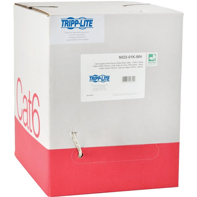 Tripp Lite 1000ft Cat6 Gigabit Bulk Cable Solid CMP Plenum PVC White 1000' - American Tech Depot