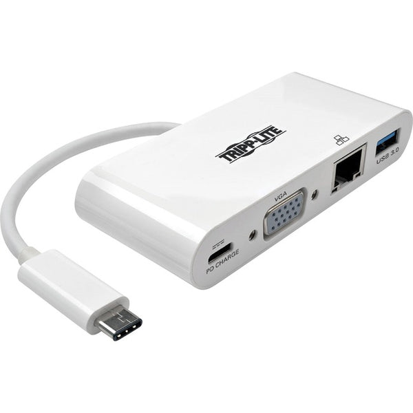 Tripp Lite USB C to VGA Multiport Video Adapter Converter w- USB-A Hub, USB-C PD Charging Port & Gigabit Ethernet Port, Thunderbolt 3 Compatible, USB Type C to VGA, USB-C, USB Type-C - American Tech Depot
