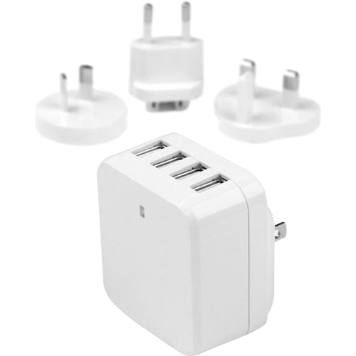 StarTech.com Travel USB Wall Charger - 4 Port - White - Universal Travel Adapter - International Power Adapter - USB Charger - American Tech Depot