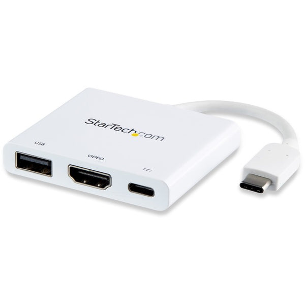 StarTech.com USB C Multiport Adapter with HDMI 4K & 1x USB 3.0 - PD - Mac & Windows - White USB Type C All in One Video Adapter - American Tech Depot