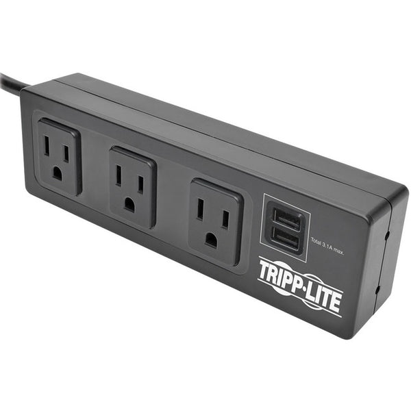 Tripp Lite 3-Outlet Surge Protector Power Strip w- 2-Port USB Charging Black - American Tech Depot