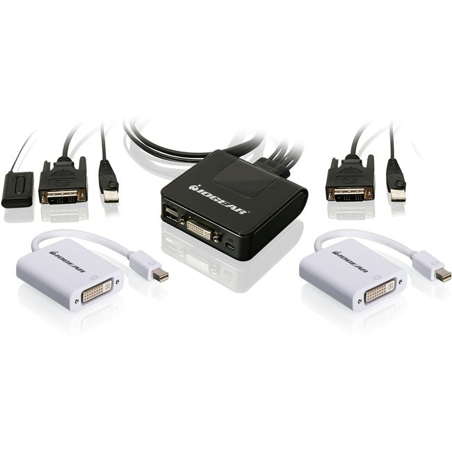 IOGEAR 2-Port USB DVI Cable KVM with MiniDisplayPort Adapters Bundle