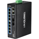 TRENDnet 10-Port Hardened Industrial Gigabit DIN-Rail Switch; DIN-Rail and Wall mounts Included; Dual redundant; RJ-45-SFP; Lifetime Protection; TI-G102