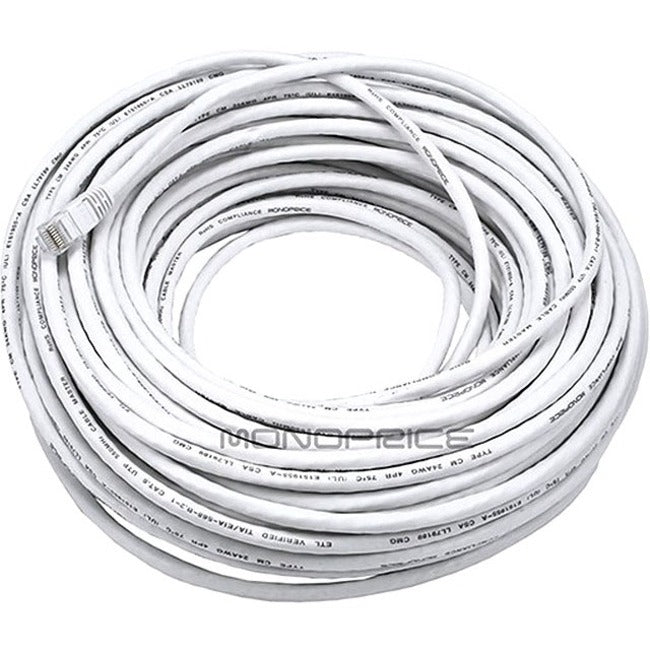 Monoprice Cat5e 24AWG UTP Ethernet Network Patch Cable, 100ft White - American Tech Depot