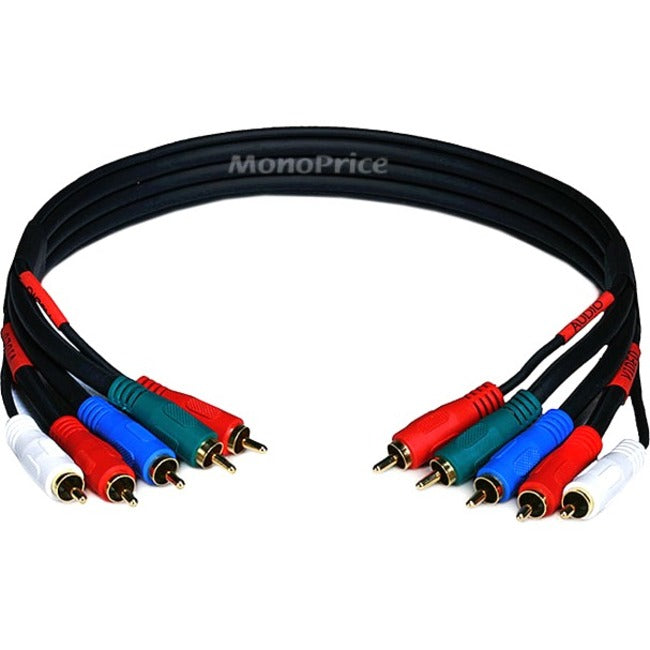 Monoprice 1.5ft 22AWG 5-RCA Component Video-Audio Coaxial Cable (RG-59-U) - Black - American Tech Depot
