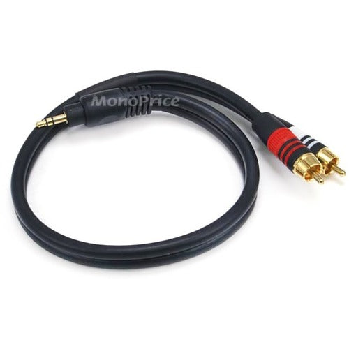 Monoprice 1.5ft Premium 3.5mm Stereo Male to 2RCA Male 22AWG Cable (Gold Plated) - Black - American Tech Depot