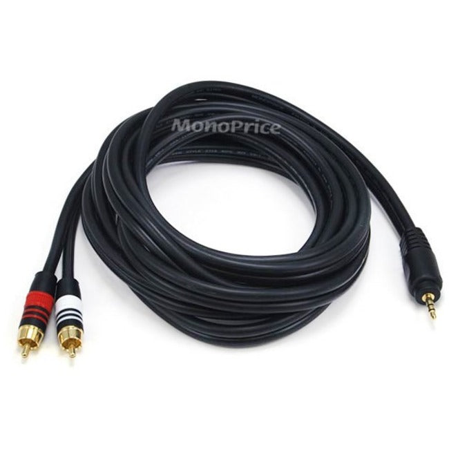 Monoprice 10ft Premium 3.5mm Stereo Male to 2RCA Male 22AWG Cable (Gold Plated) - Black - American Tech Depot