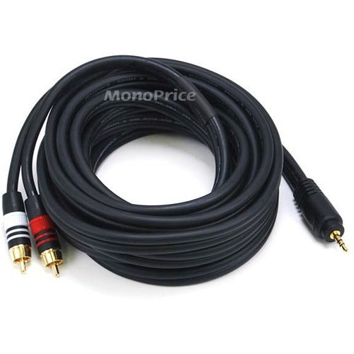 Monoprice 15ft Premium 3.5mm Stereo Male to 2RCA Male 22AWG Cable (Gold Plated) - Black - American Tech Depot
