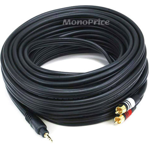 Monoprice 35ft Premium 3.5mm Stereo Male to 2RCA Male 22AWG Cable (Gold Plated) - Black