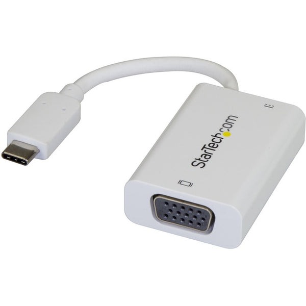 StarTech.com USB C to VGA Adapter with 60W Power Delivery Pass-Through - 1080p USB Type-C to VGA Video Converter w- Charging - White - American Tech Depot
